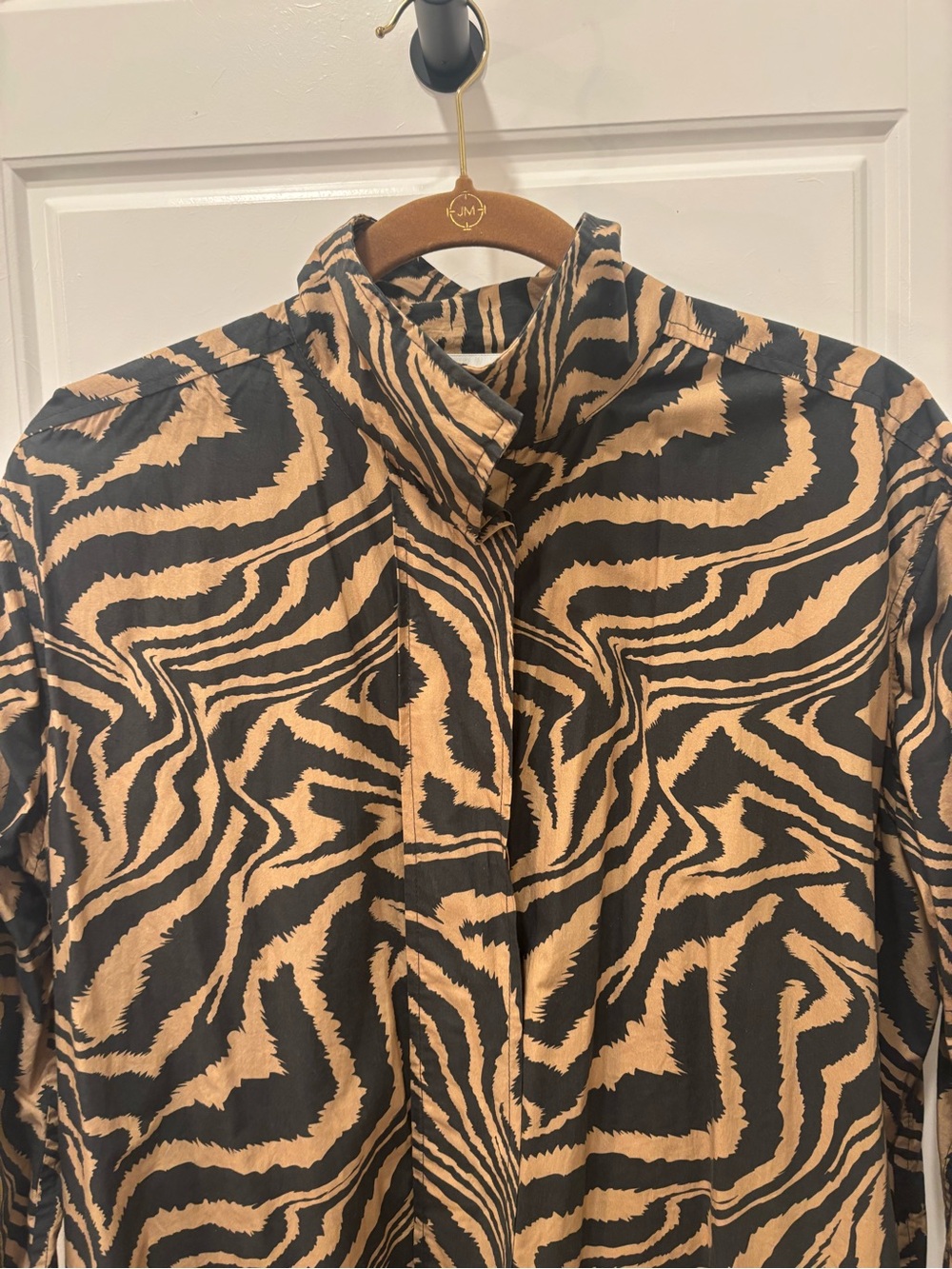 Ganni Zebra-Print Long Dress - Black & Tan size 42 - Picture 2 of 4